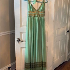 Green silk evening gown